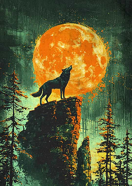 Wolf Howling Moon