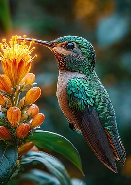 Hummingbird on Flower