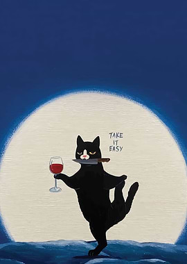 Cat with Wine and Knife