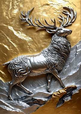 Silver Deer Relief Sculpture