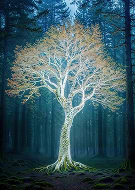 Glowing Tree in Forest