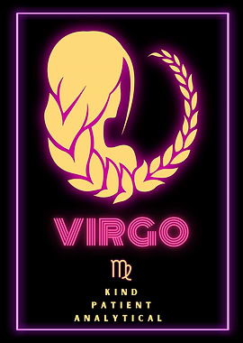 Virgo Zodiac Sign Neon Horoscope Art