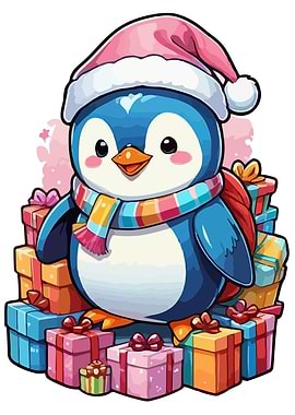 Christmas Penguin with Gifts