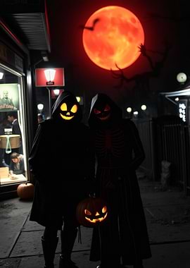 Halloween Night with Jack-o'-Lanterns