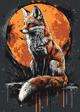 Fox Under Blood Moon