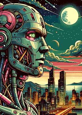 Cyberpunk Robot Cityscape