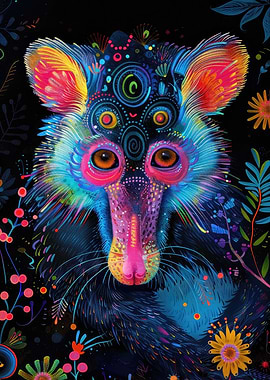 Psychedelic Neon Mandrill Animal Portrait
