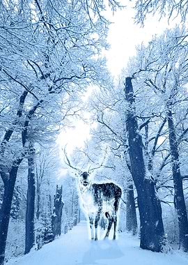 Snowy Forest Deer
