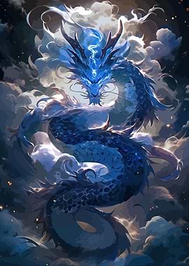 Blue Dragon in Clouds