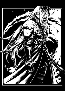 Cloud Strife Black and White Art
