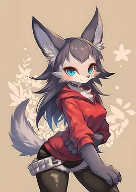 Wolf Girl in Red Hoodie