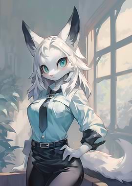 White Furry Girl in Uniform