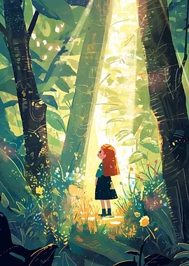 Girl in Sunlit Forest