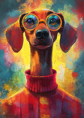 Dog in Glasses Painting