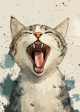 Yawning Cat Watercolor