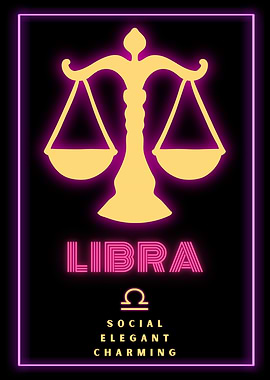 Libra Zodiac Sign Neon Horoscope Art
