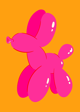 Pink Balloon Dog on Burnt Orange Preppy Art