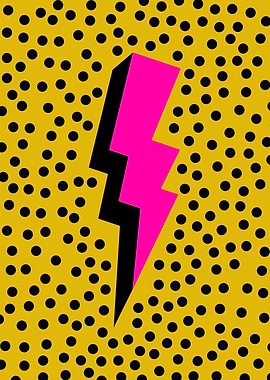 Pink Lightning Bolt Polka Dot Pop Art