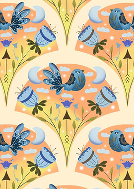 Sunset Bird Modern Folk Art