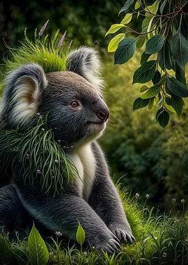 Koala with Grass Crown