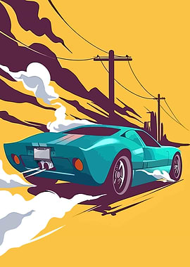 Blue Sports Car Speeding