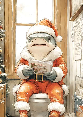 Shark Santa on Toilet