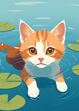 Orange Tabby Cat Swimming