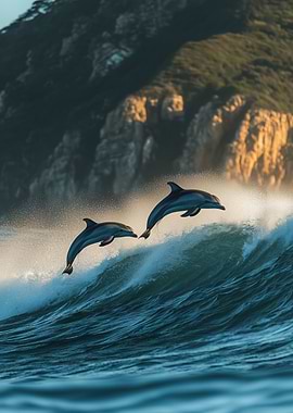 Dolphins Ocean Waves