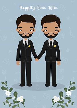 Gay Cute Wedding Couple Illustration