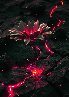 Glowing Flower on Cracked Earth