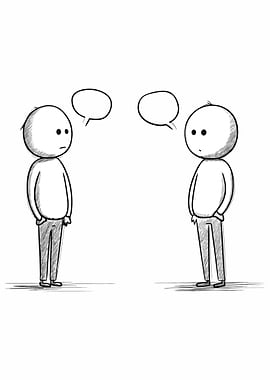 Two Stick Figures Thinking