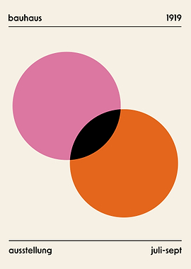 Bauhaus Poster Circles Overlapping Pink Orange