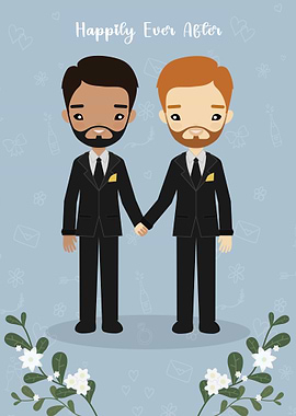 Cute Gay Wedding Couple Illustration