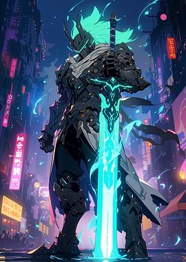 Cyberpunk Warrior with Sword