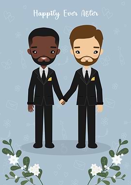 Cute Gay Wedding Couple Illustration
