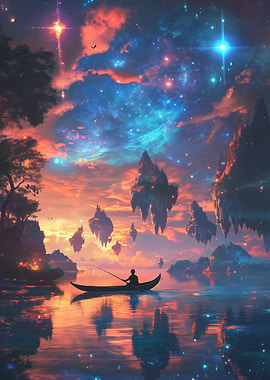 Floating Islands Sunset in Galaxy