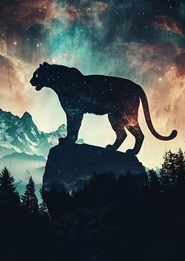 Tiger Silhouette with Galaxy