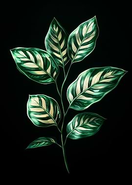Green and White Leaf Branch