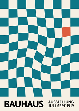 Bauhaus Checkerboard Poster Warped Turquoise Orange