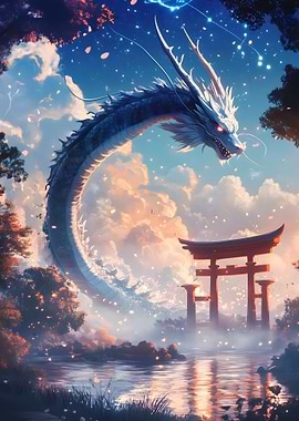 White Dragon and Torii Gate
