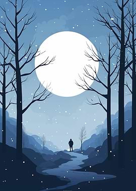 alone Man Under Full Moon