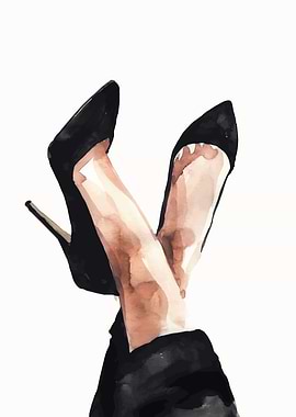 Watercolor Black Heels