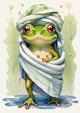 Green Frog in a Towel