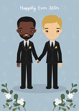 Cute Gay Wedding Couple Illustration