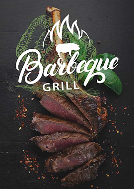 Grilled Steak with Barbecue Grill Logo