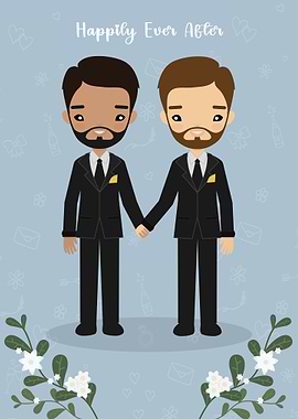 Cute Gay Wedding Couple Illustration
