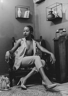 Woman in Chair, Black and White