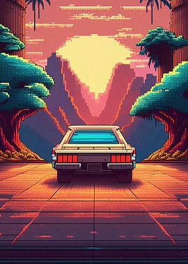 Pixel Sunset Drive Pixel Art