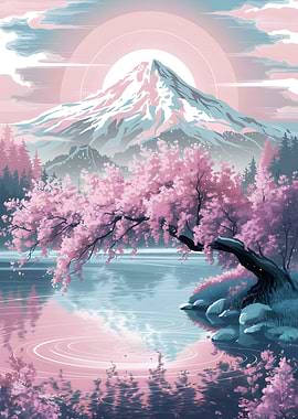 Cherry Blossom Mountain Lake
