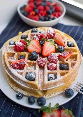 Waffle with Berries and Powdered Sugar